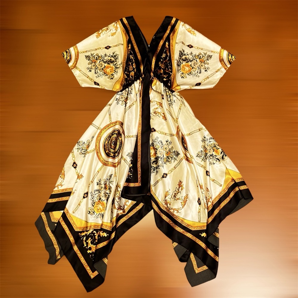 Vibrant Gold Print Scarf Dress